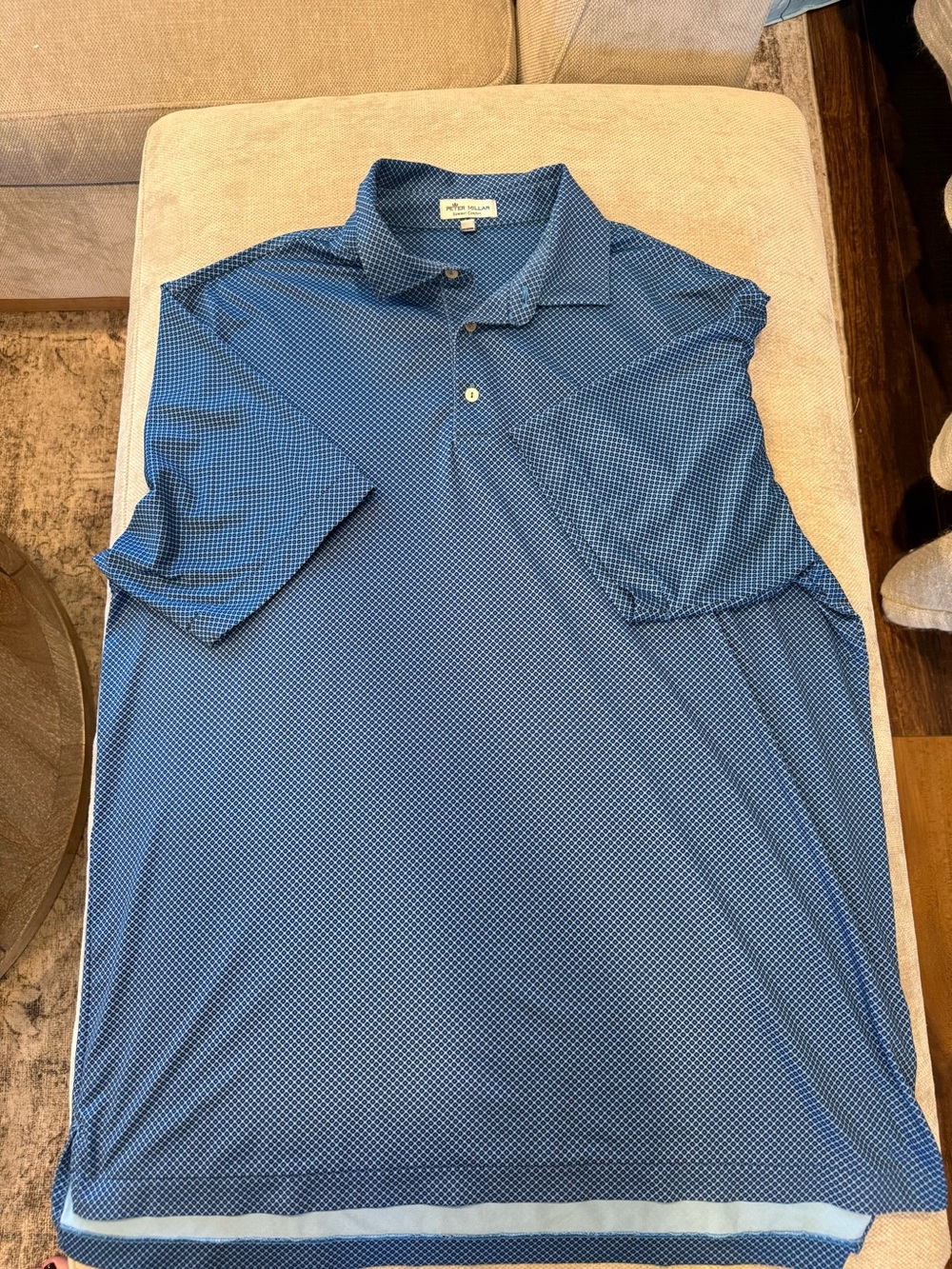 Peter Millar Blue Micro-Check Short-Sleeve Polo